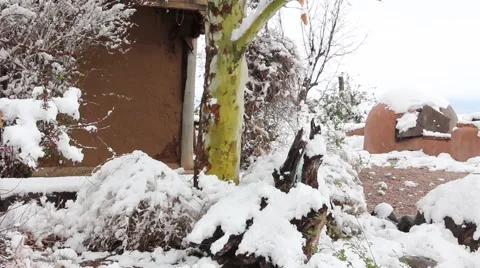 Old Adobe Sycamore Snow Stock Footage 61897671