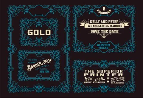 Old advertisements and frames pack- Vintage illustration Layered Stock Illustration