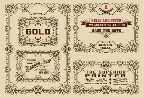 Old advertisements and frames pack- Vintage illustration Layered Stock Illustration