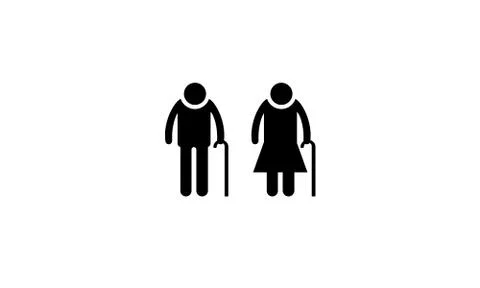 Old age with walking stick flat icon Stock Illustration