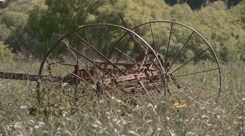 Old agricultural implement in long grass Stock-Footage 32325254