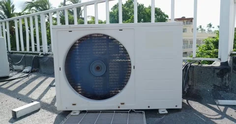Old air conditioning unit on the hotel roof. Stock Footage 249279488