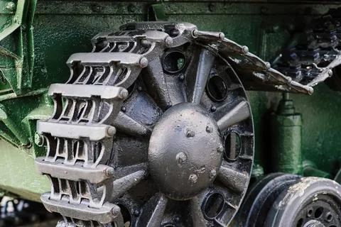 Old airplane engine with propeller and mechanical parts 写真素材