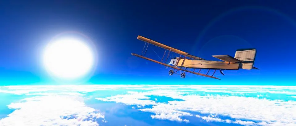 Old airplane in the sky Stock Illustration