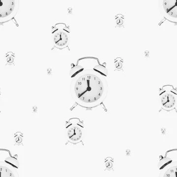 Old alarm clocks. Seamless background from alarm clocks. Clock pattern. Stock Photos