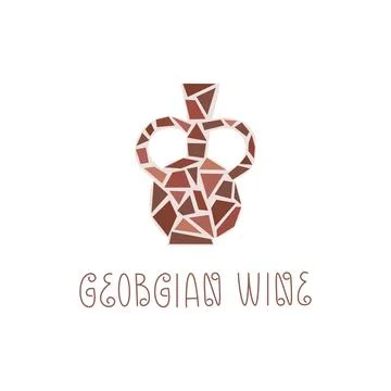 Old amphora with wine vector illustration. Traditional Georgian clay vessel Stock Illustration