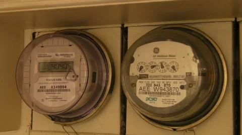 Old Analog and New Digital House Electric Power Consumption Meter Stock Footage