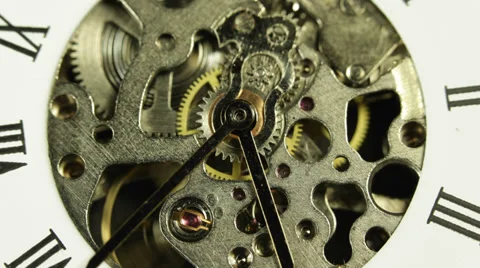 Old Analog Clock Face Working Passing Time Background Mechanism Busy Day Watch Stock Footage