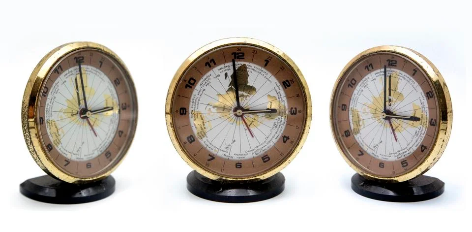 Old analog clock on white Stock Photos