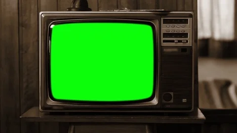 Old Analog TV Set with Chroma Key Display Sepia Tone Close Up Zoom In Stock Footage 87508189