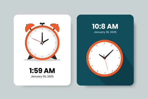 Old analogue clock illustration with two variations and digital time Stock Illustration