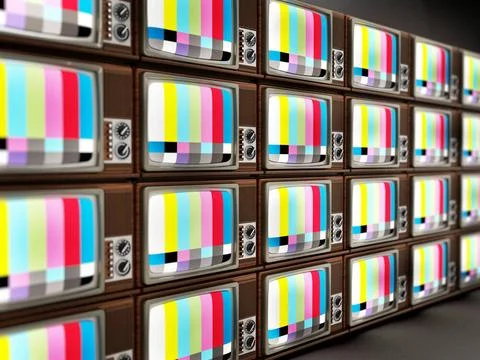Old analogue television stack. 3D illustration Old analogue television wit... Stock Photos