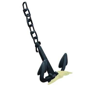 Old anchor lying on the sea bottom isolated on white background. Vector cartoon Stock Illustration
