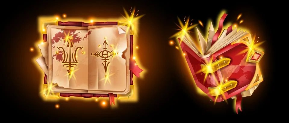 Old ancient book vector illustration, game magic open antique diary Stock Illustration