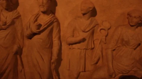 Old Ancient Carved Bas-Relief Tombstone with People. Stock Footage 85282186