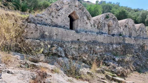 An old ancient cistern at Xativa Castle in the city of Xativa. The ruins date Stock Footage 332078562