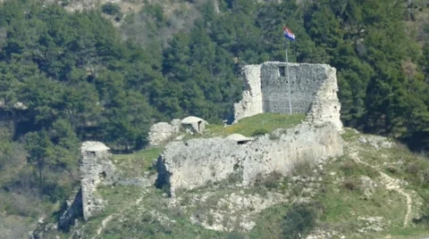 Old Ancient Fortress With The Croatian Flag On The Wind 5 Stock Footage 48671663