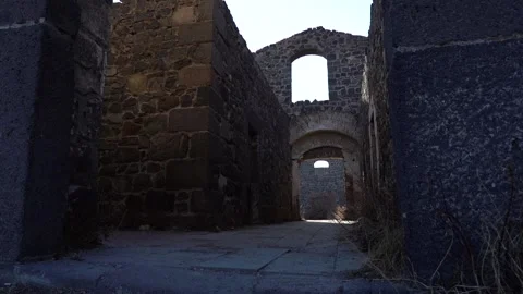 Old and Aged Balck Stone Walls of Abondoned Histoical Castle Video stock 234430079