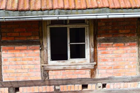 Old and broken window in an old farmhouse Stock Photos