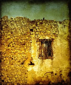Old and damaged stone wall background Stock Illustration
