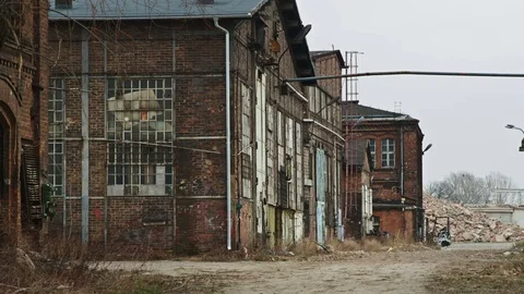 Old and destroyed shipyard buildings Stock Footage 69937735