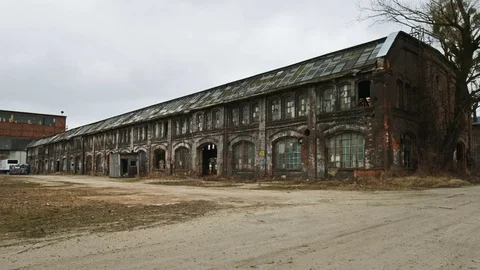 Old and destroyed shipyard hall Stock Footage 69937663