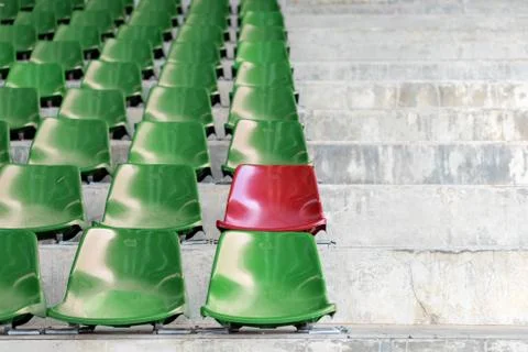 Old and Dirty Empty Plastic Chairs at the Stadium Stock Photos