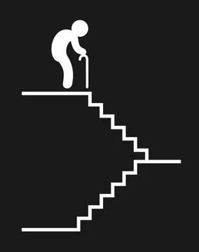 Old and elderly man with poor health and low mobility is walking on stairway 库存插图