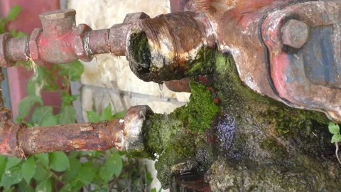 An old and leaking fire hydrant moss in an abandoned place Vidéo 130318472