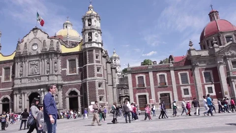 Old and Modern Basilica of Our Mary of Guadalupe, Mexico City Stock Footage 87003818