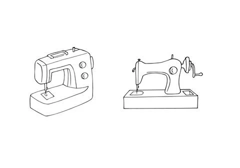 Old and modern sewing machine hand-drawn illustration in doodle style. Sewi.. Stock Illustration