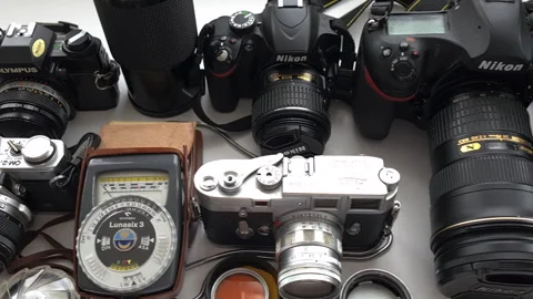 Old and new cameras. Stock Footage 285044337
