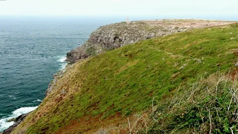 The old and new flagship of Cape Fréhel. Britain. Stock Footage 135803899