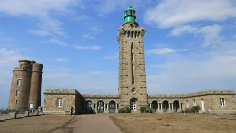The old and new flagship of Cape Fréhel. Britain. Stock Footage 135818536