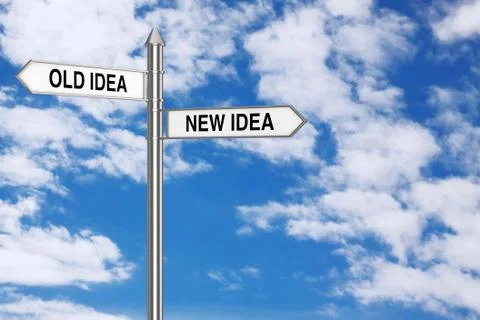 Old and New Idea Direction Arrows Road Sign. 3d Rendering Illustrazione stock