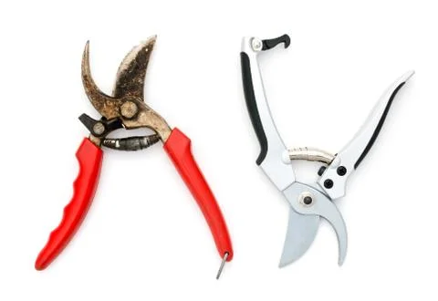 Old and new  pruning shears Stock Photos