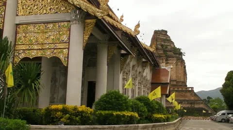 Old and New Temples at Wat Chedi Luang Stock Footage 11215674