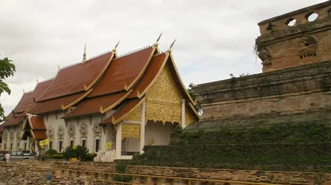 Old and New at Wat Chedi Luang Stock Footage