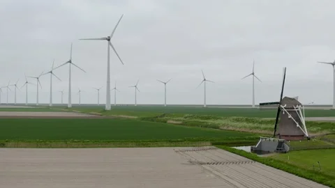 Old and new windmills Stock Footage 156506950