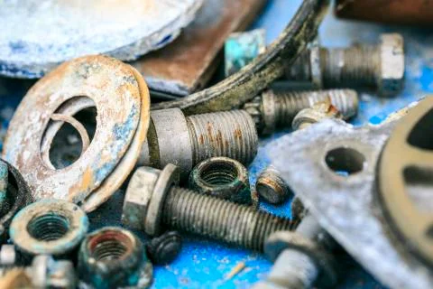 Old and oxide tools and screws Stock Photos