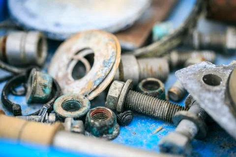 Old and oxide tools and screws Stock Photos