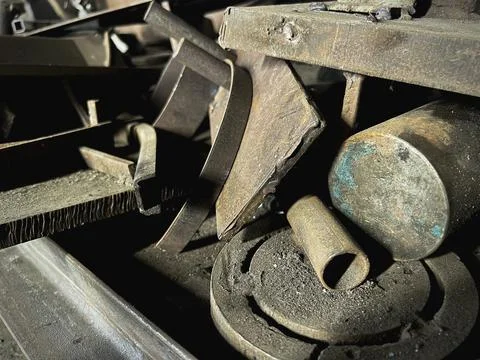 Old and rust Scrap irons plenty on floor,used metal,piled together in rubbish Stock Photos