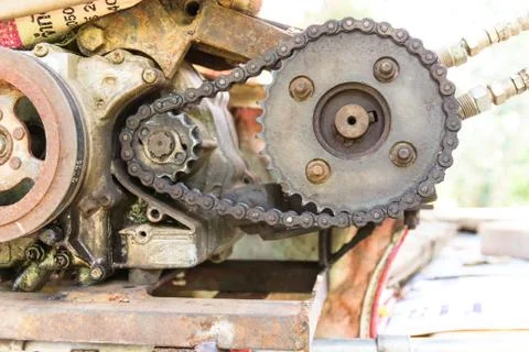 Old and rusty cogwheels with chain Stock Photos