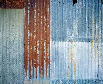 Old and rusty corrugated galvanized iron plate Stock Photos