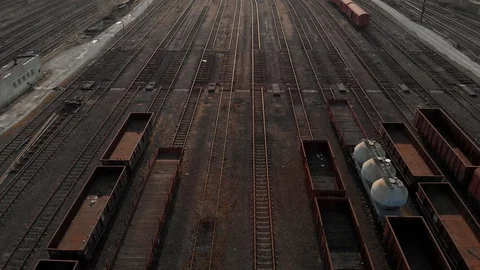 Old and rusty industrial train tracks drone shot Stock Footage 89895125