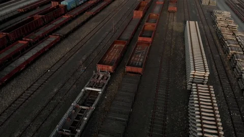 Old and rusty industrial train tracks drone shot Stock Footage 89895251