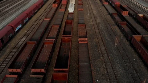 Old and rusty industrial train tracks drone shot Stock Footage 89895669