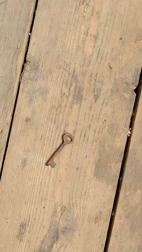 Old and rusty iron fireplace tongs tool lying on a rustic,wooden floor texture. Stock Footage 339413667