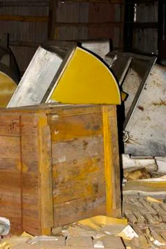 Old and rusty large capacity for cheese production in an abandoned and destro Stock Photos