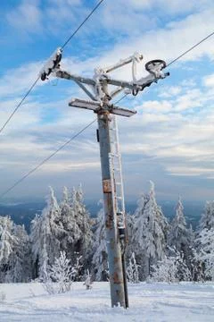 Old and rusty pole of ski tow Stock Photos